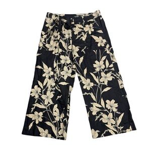 Lauren Ralph Lauren Floral Wide-Leg Linen Pants - Black & Cream